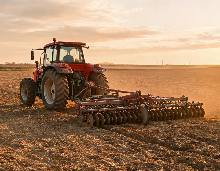 Tractor and disc harrow in a prepared field