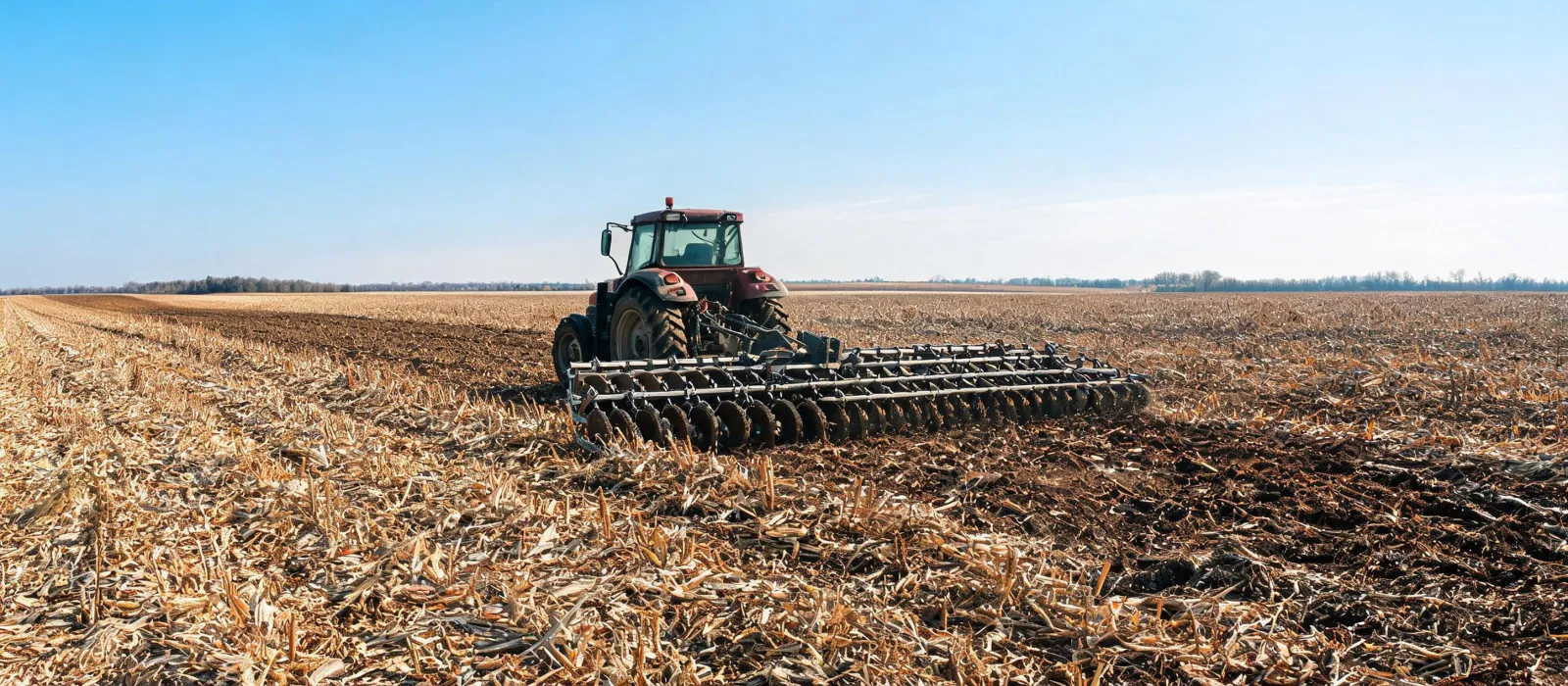 Offset disc harrow in agricultural field